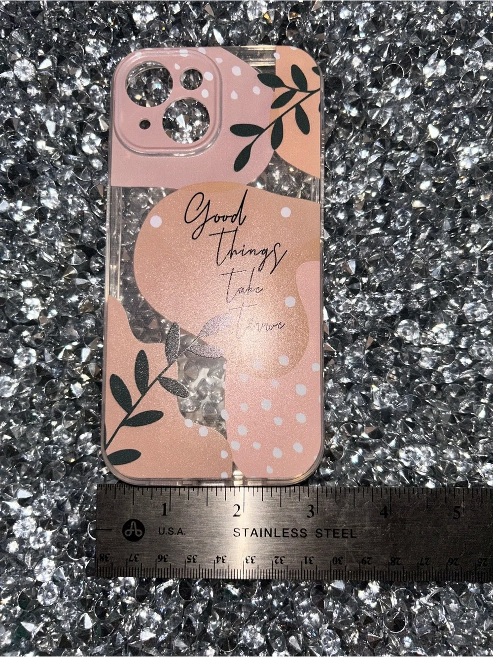 iPhone 15 Stylish Pink Floral Clear Phone Case with Script Accent